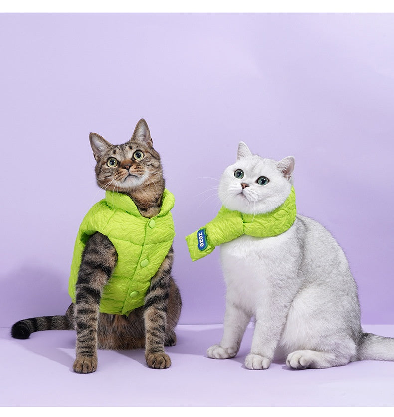 KFX-3474237 Fluorescent Green Winter Vest for Dogs and Cats with Matching Scarf, Soft Polyester Fiber, Anti-Lint Design, Casual Style