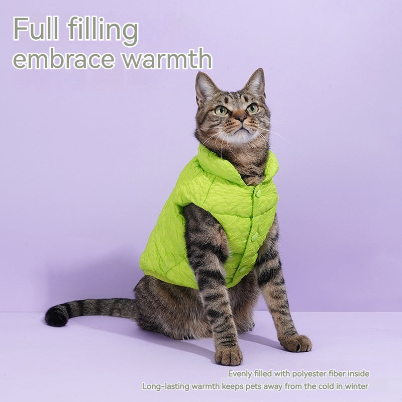 KFX-3474237 Fluorescent Green Winter Vest for Dogs and Cats with Matching Scarf, Soft Polyester Fiber, Anti-Lint Design, Casual Style