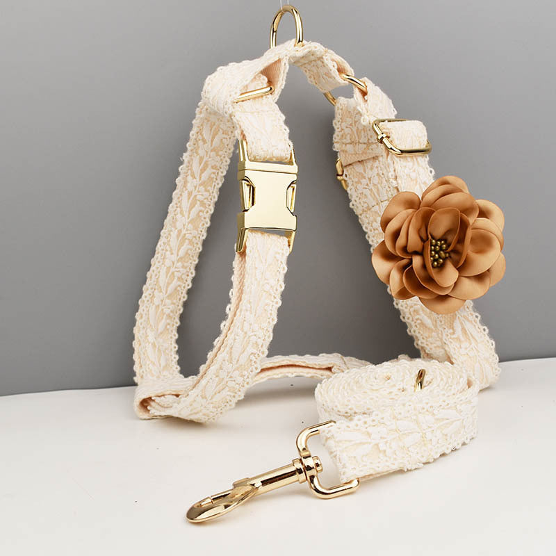 KFX-3476413 Elegant Floral Dog Vest and Collar Set with Leash for Special Occasions