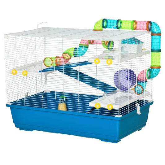 KFX-3478077 Extra Large 4-Tier Hamster Cage with Tubes, Exercise Wheel, Water Bottle, and Food Dish