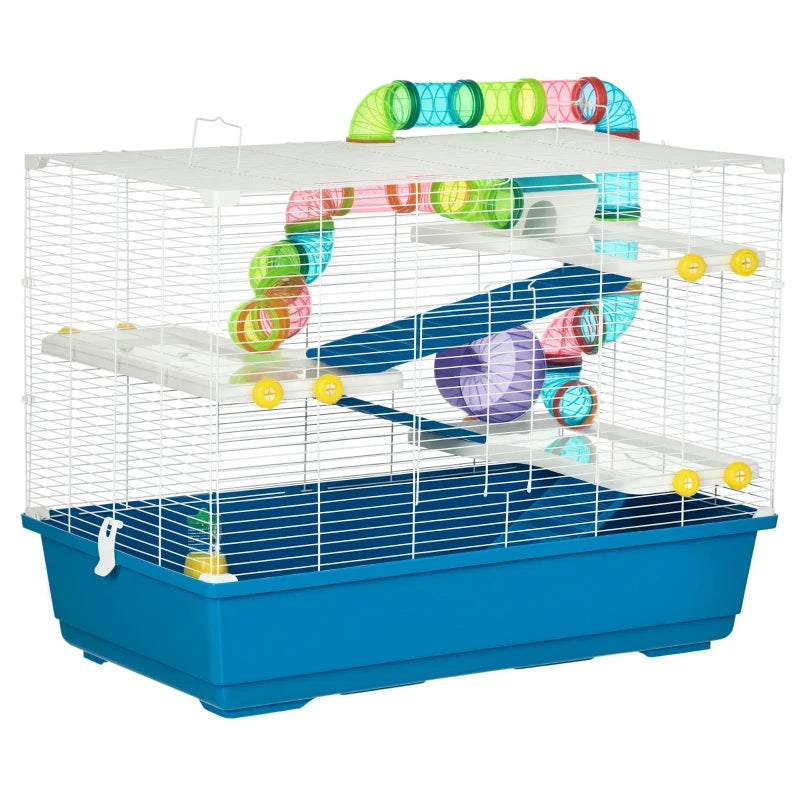 KFX-3478077 Extra Large 4-Tier Hamster Cage with Tubes, Exercise Wheel, Water Bottle, and Food Dish