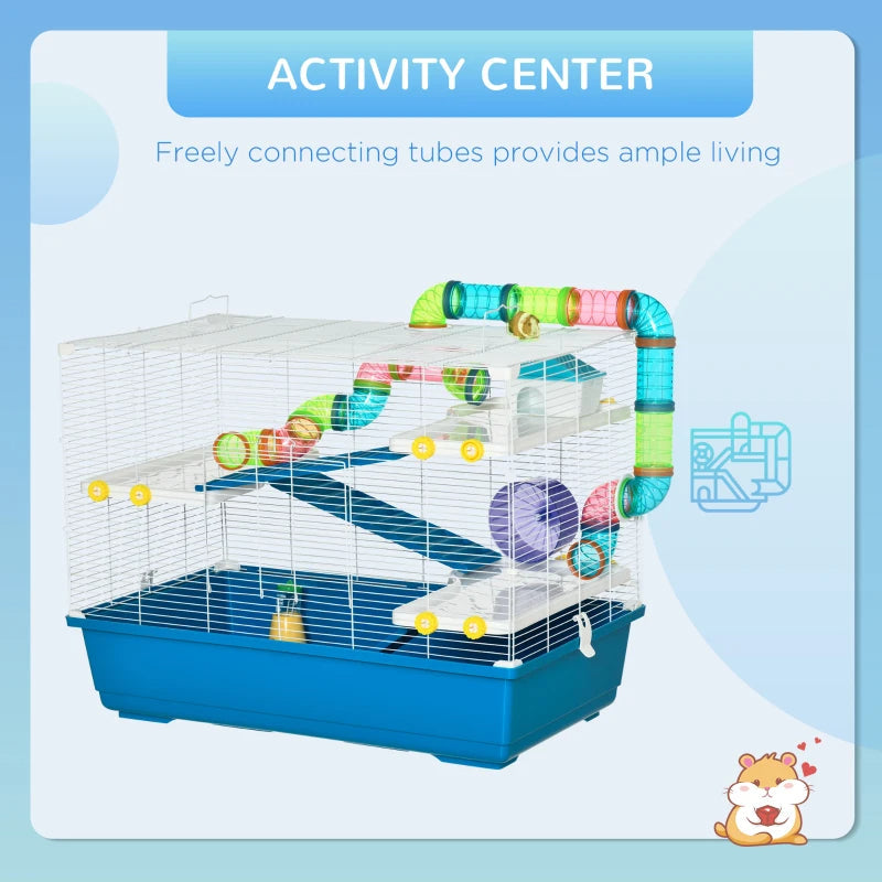 KFX-3478077 Extra Large 4-Tier Hamster Cage with Tubes, Exercise Wheel, Water Bottle, and Food Dish