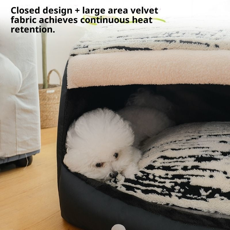 KFX-3478461 Removable and Washable Enclosed Cat Nest in Elegant Black and Warm Orange