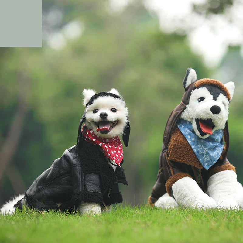 KFX-3479485 Punk Style PU Leather & Teddy Cashmere Dog Sweater for All Breeds