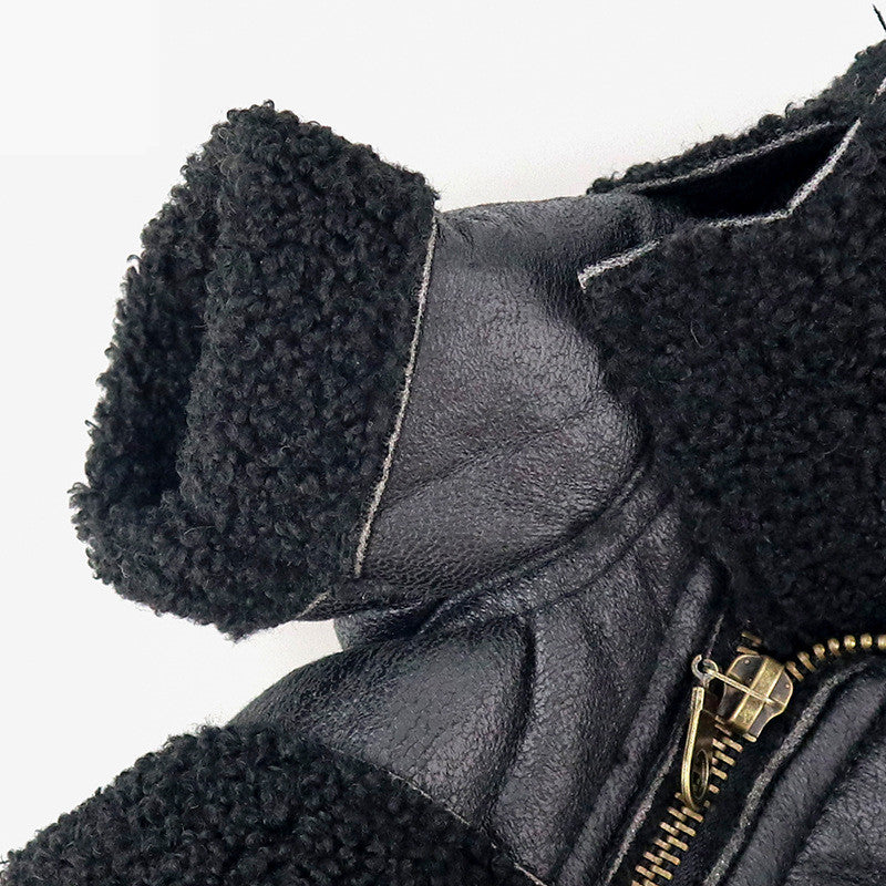 KFX-3479485 Punk Style PU Leather & Teddy Cashmere Dog Sweater for All Breeds