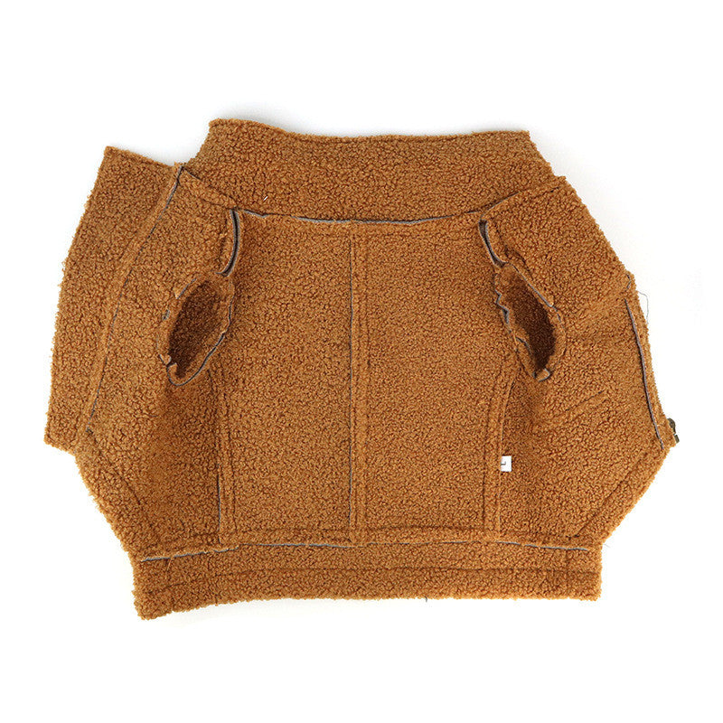 KFX-3479485 Punk Style PU Leather & Teddy Cashmere Dog Sweater for All Breeds