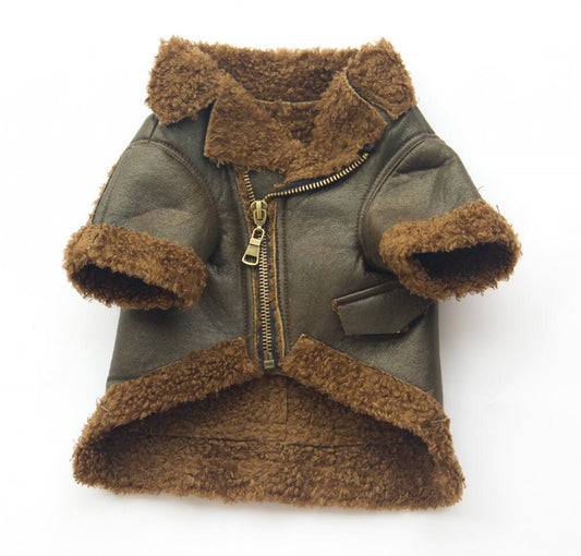 KFX-3479485 Punk Style PU Leather & Teddy Cashmere Dog Sweater for All Breeds