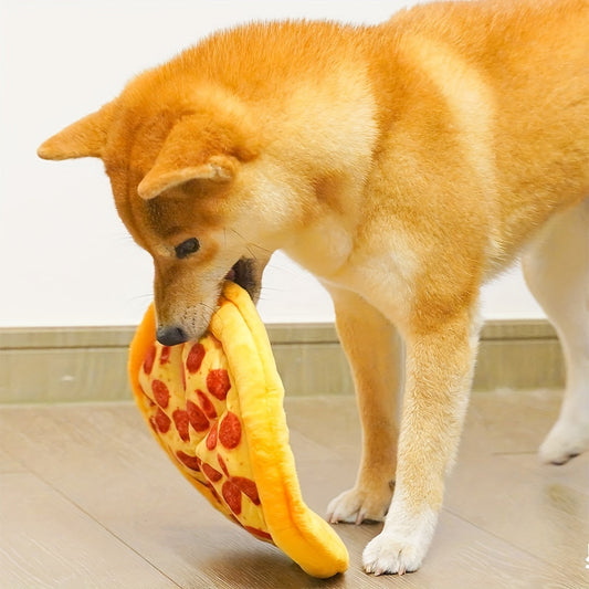 KFX-3481661 Durable Squeaky Dog Chewing Toy in Pizza Shape for Interactive Play and Dental Health