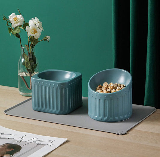 KFX-3484349 Ceramic Cat Bowl with High Foot Design for Easy Feeding and Reduced Upset, Available in Multiple Colors