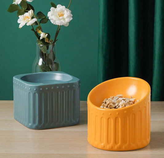 KFX-3484349 Ceramic Cat Bowl with High Foot Design for Easy Feeding and Reduced Upset, Available in Multiple Colors