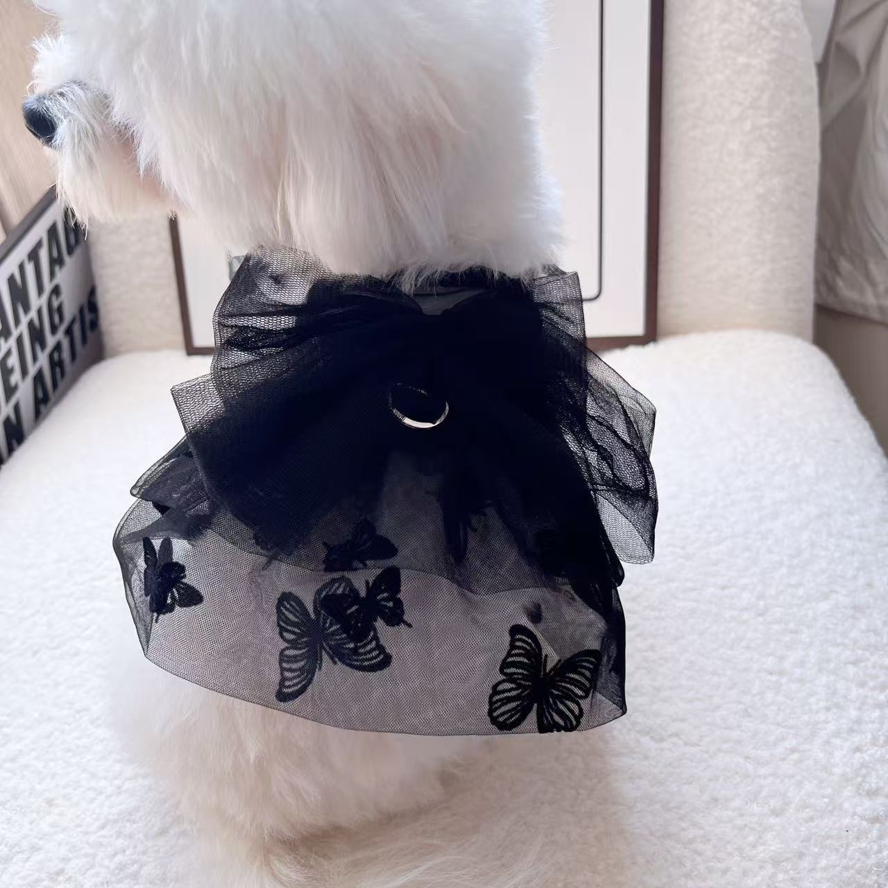 KFX-3484733 Princess Tulle Skirt for Pets – Black Gauze Dog and Cat Clothing in Various Sizes