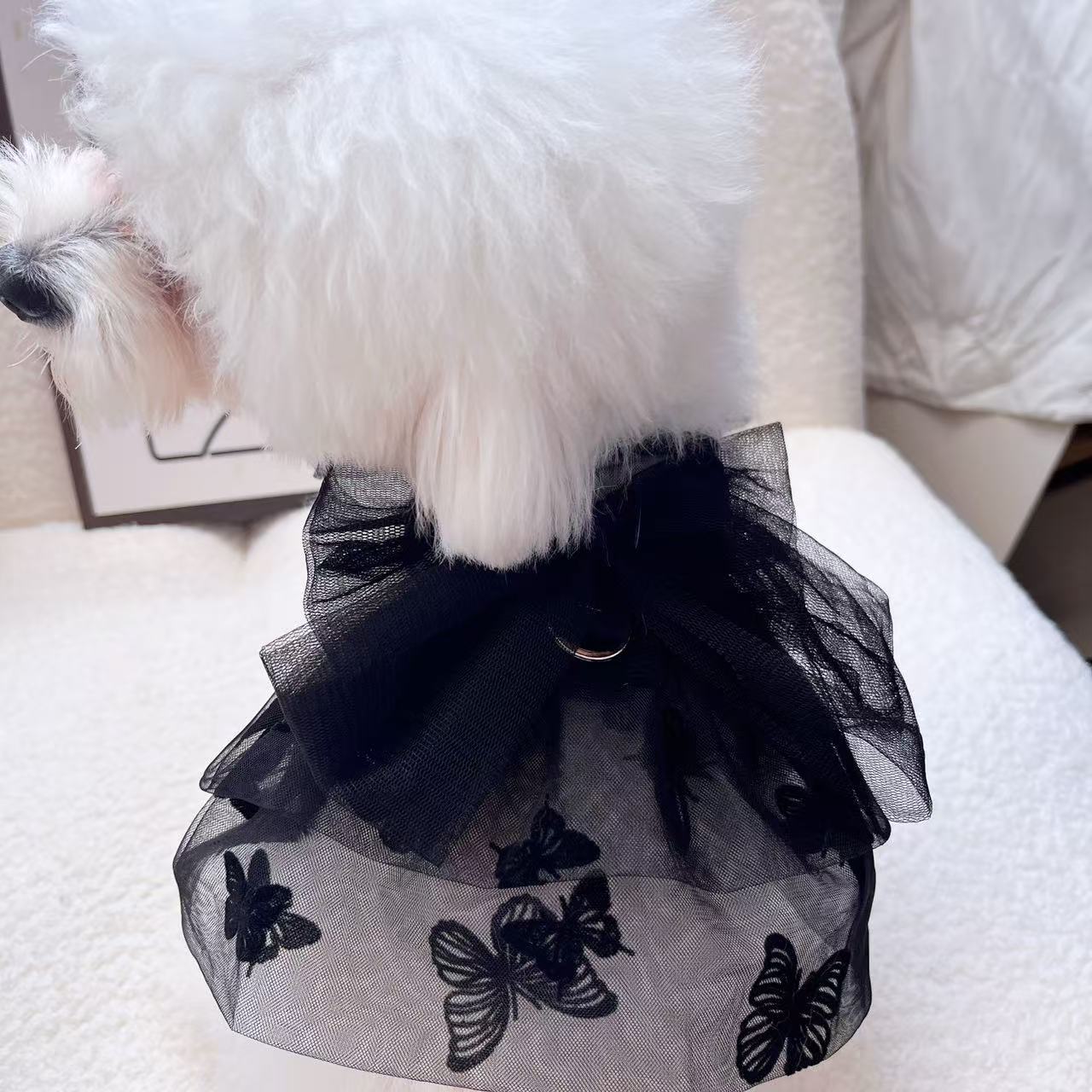 KFX-3484733 Princess Tulle Skirt for Pets – Black Gauze Dog and Cat Clothing in Various Sizes