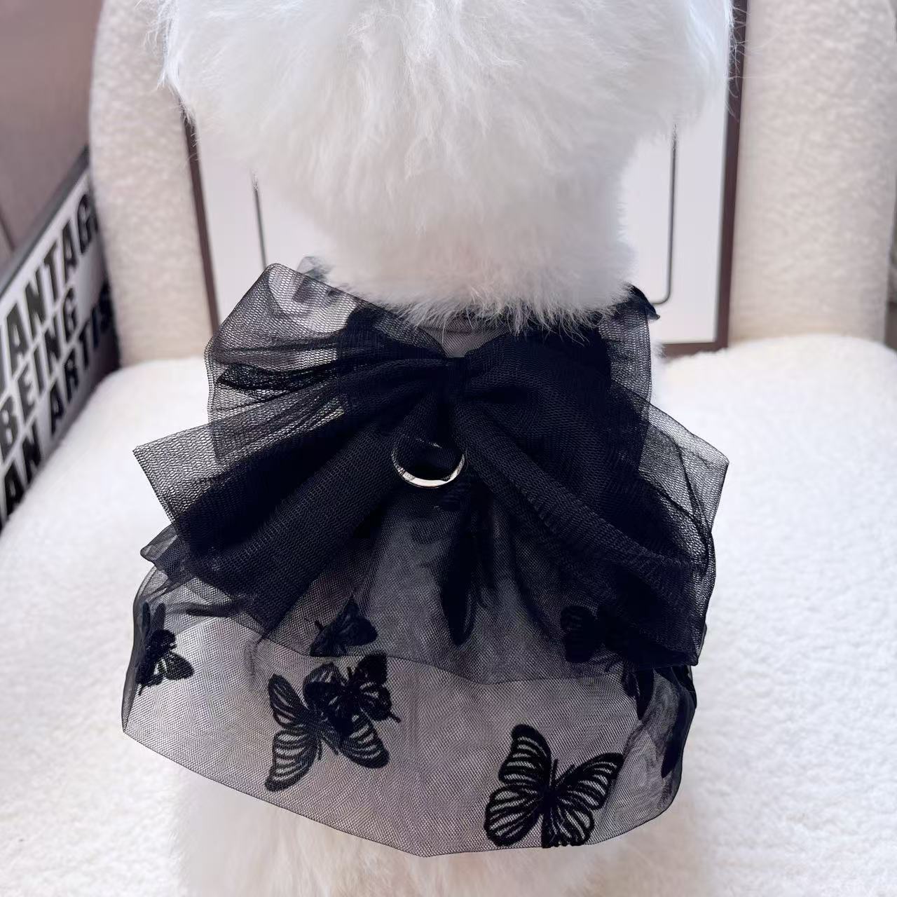 KFX-3484733 Princess Tulle Skirt for Pets – Black Gauze Dog and Cat Clothing in Various Sizes