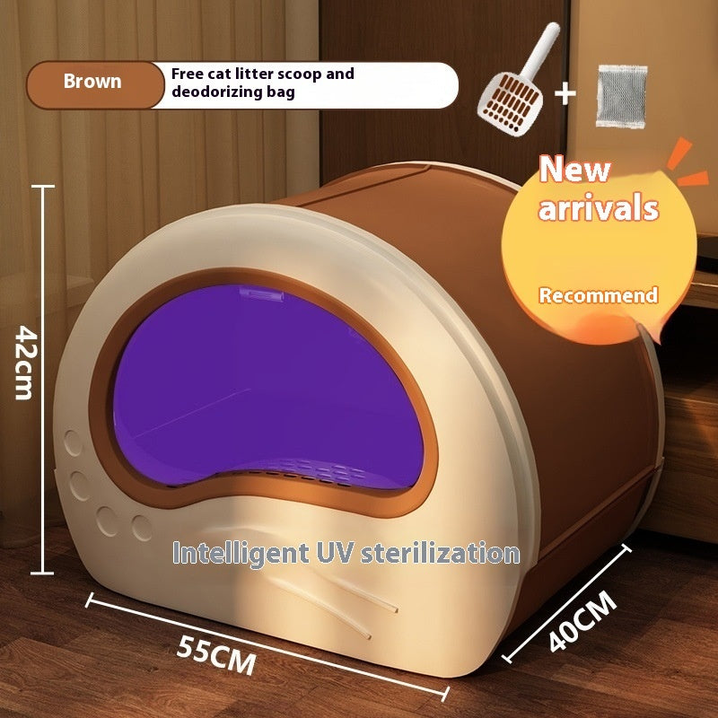 KFX-3485629 Extra Large Splash-Proof Enclosed Cat Toilet with Deodorizing Bag and Scoop