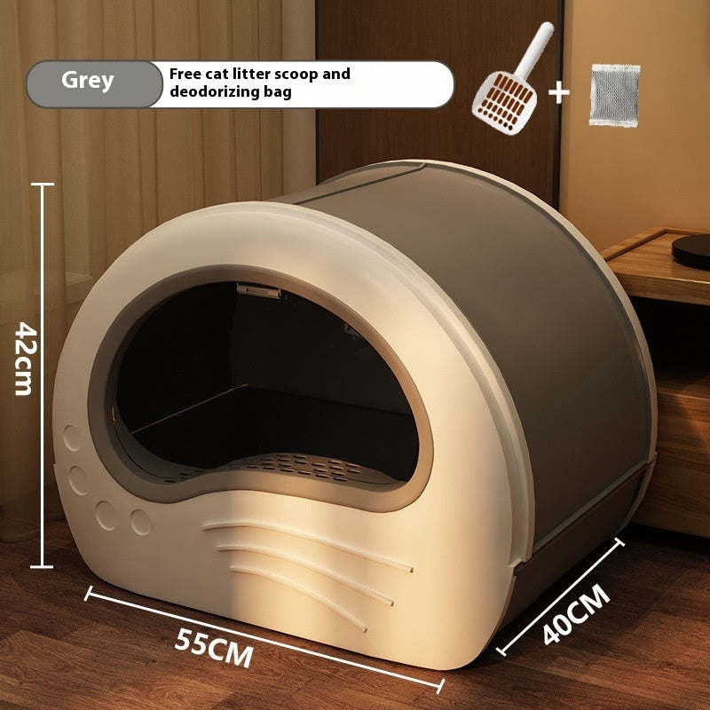 KFX-3485629 Extra Large Splash-Proof Enclosed Cat Toilet with Deodorizing Bag and Scoop