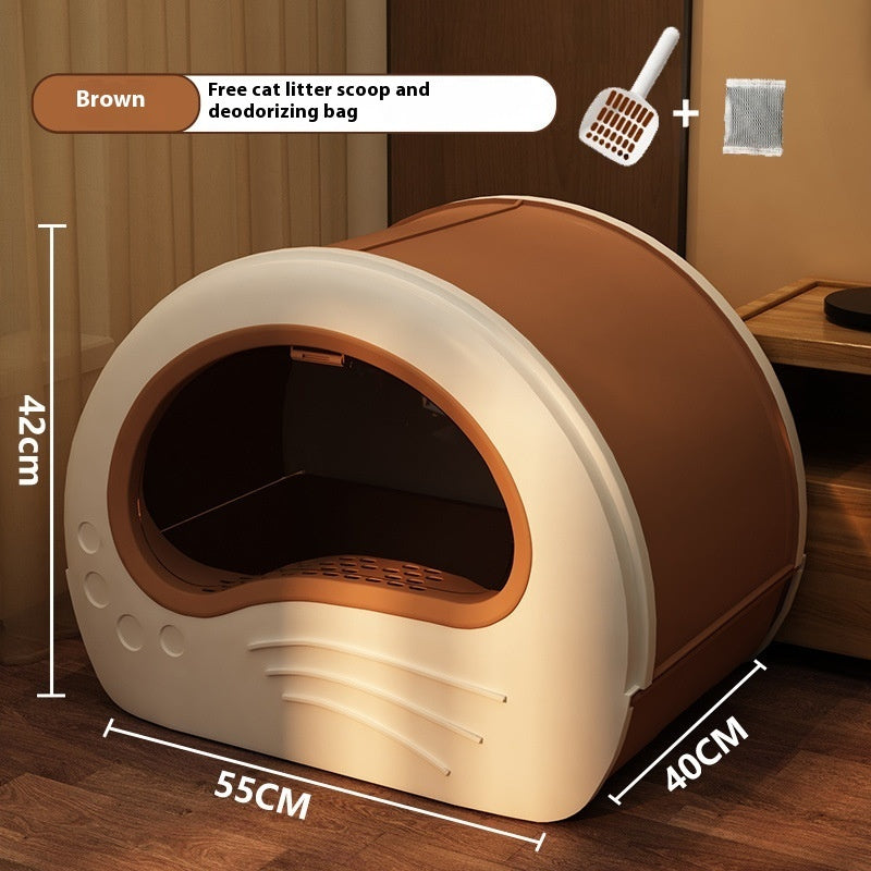 KFX-3485629 Extra Large Splash-Proof Enclosed Cat Toilet with Deodorizing Bag and Scoop