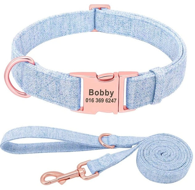 KFX-3486013 Personalized Anti-Lost Pet Dog Collar with Leash in Various Colors for Medium and Large Dogs