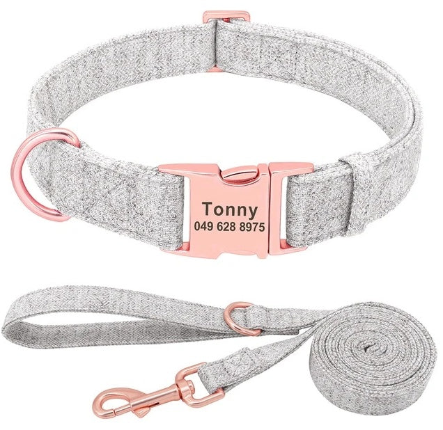 KFX-3486013 Personalized Anti-Lost Pet Dog Collar with Leash in Various Colors for Medium and Large Dogs