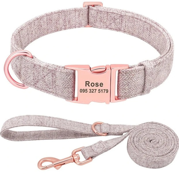 KFX-3486013 Personalized Anti-Lost Pet Dog Collar with Leash in Various Colors for Medium and Large Dogs