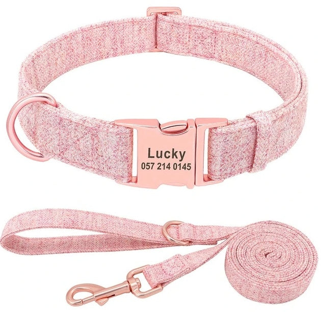 KFX-3486013 Personalized Anti-Lost Pet Dog Collar with Leash in Various Colors for Medium and Large Dogs