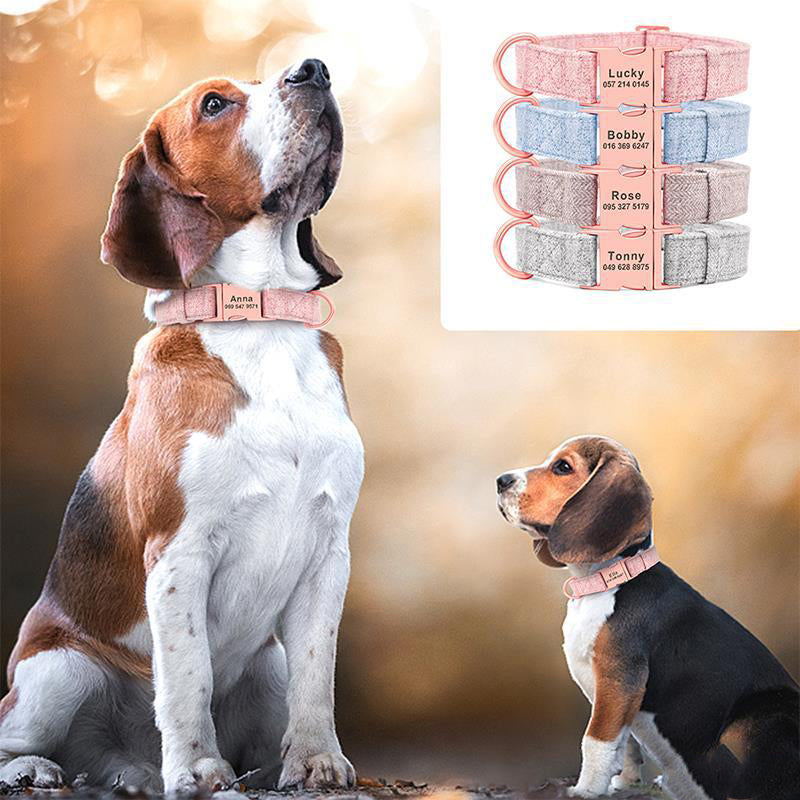 KFX-3486013 Personalized Anti-Lost Pet Dog Collar with Leash in Various Colors for Medium and Large Dogs