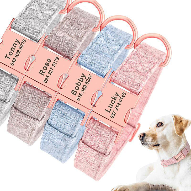 KFX-3486013 Personalized Anti-Lost Pet Dog Collar with Leash in Various Colors for Medium and Large Dogs
