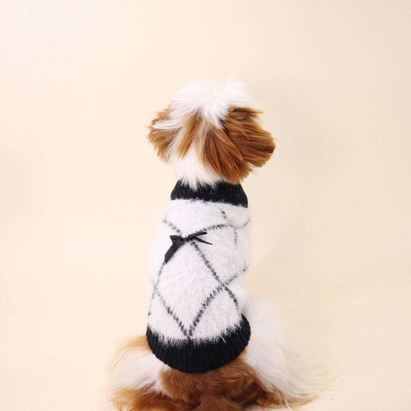 KFX-3487933 Casual Wool Dog Coat in Black and White Plaid, Sizes XS to XXL