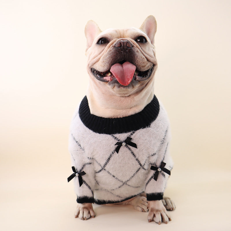 KFX-3487933 Casual Wool Dog Coat in Black and White Plaid, Sizes XS to XXL