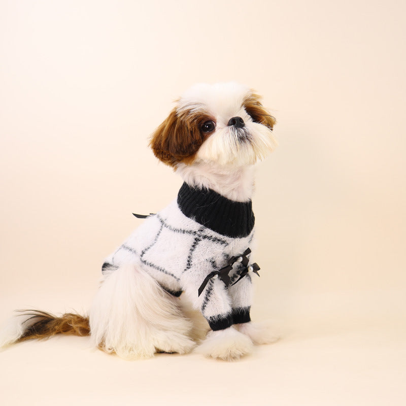 KFX-3487933 Casual Wool Dog Coat in Black and White Plaid, Sizes XS to XXL