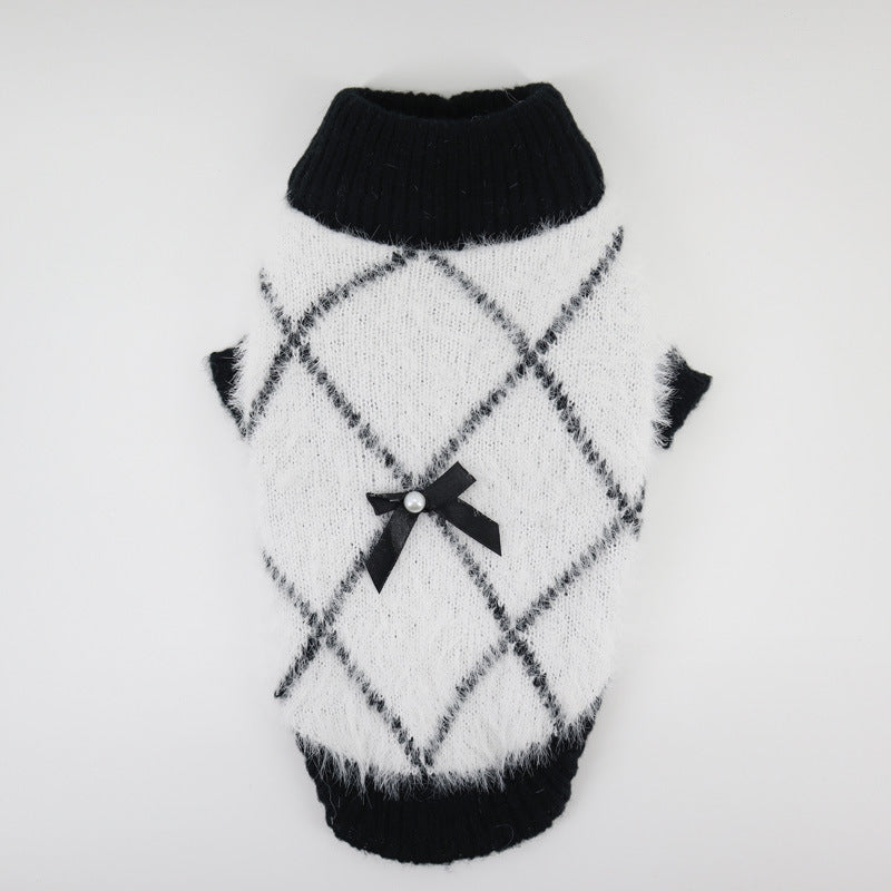 KFX-3487933 Casual Wool Dog Coat in Black and White Plaid, Sizes XS to XXL