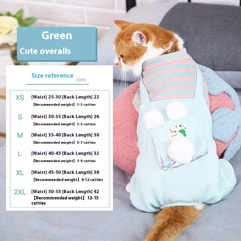 KFX-3488317 Warm and Cute Cat Overalls in Yellow and Green for Small Pets, Anti-Lint Polyester Fabric