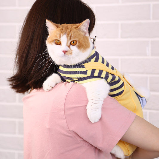 KFX-3488317 Warm and Cute Cat Overalls in Yellow and Green for Small Pets, Anti-Lint Polyester Fabric