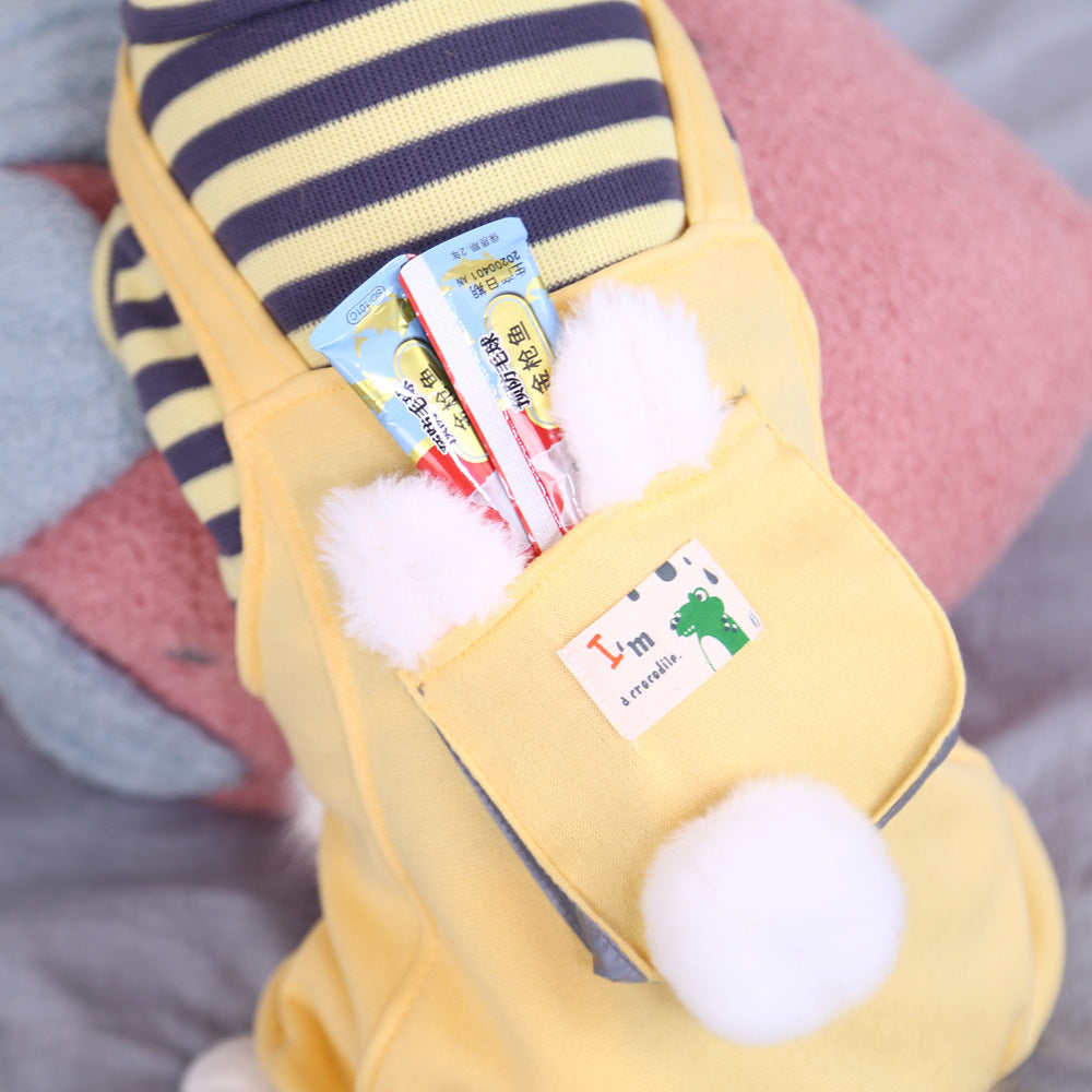 KFX-3488317 Warm and Cute Cat Overalls in Yellow and Green for Small Pets, Anti-Lint Polyester Fabric