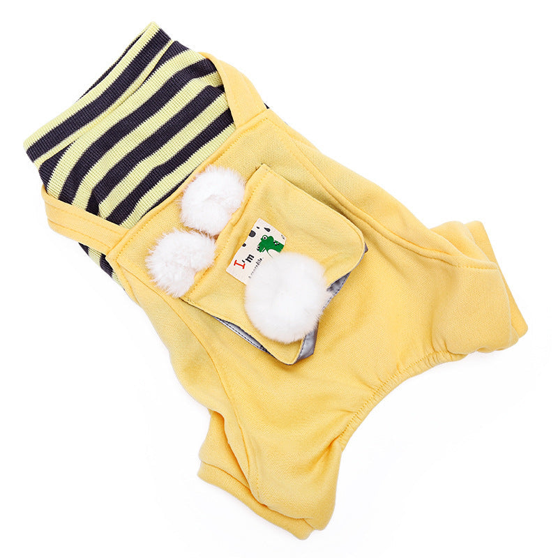 KFX-3488317 Warm and Cute Cat Overalls in Yellow and Green for Small Pets, Anti-Lint Polyester Fabric