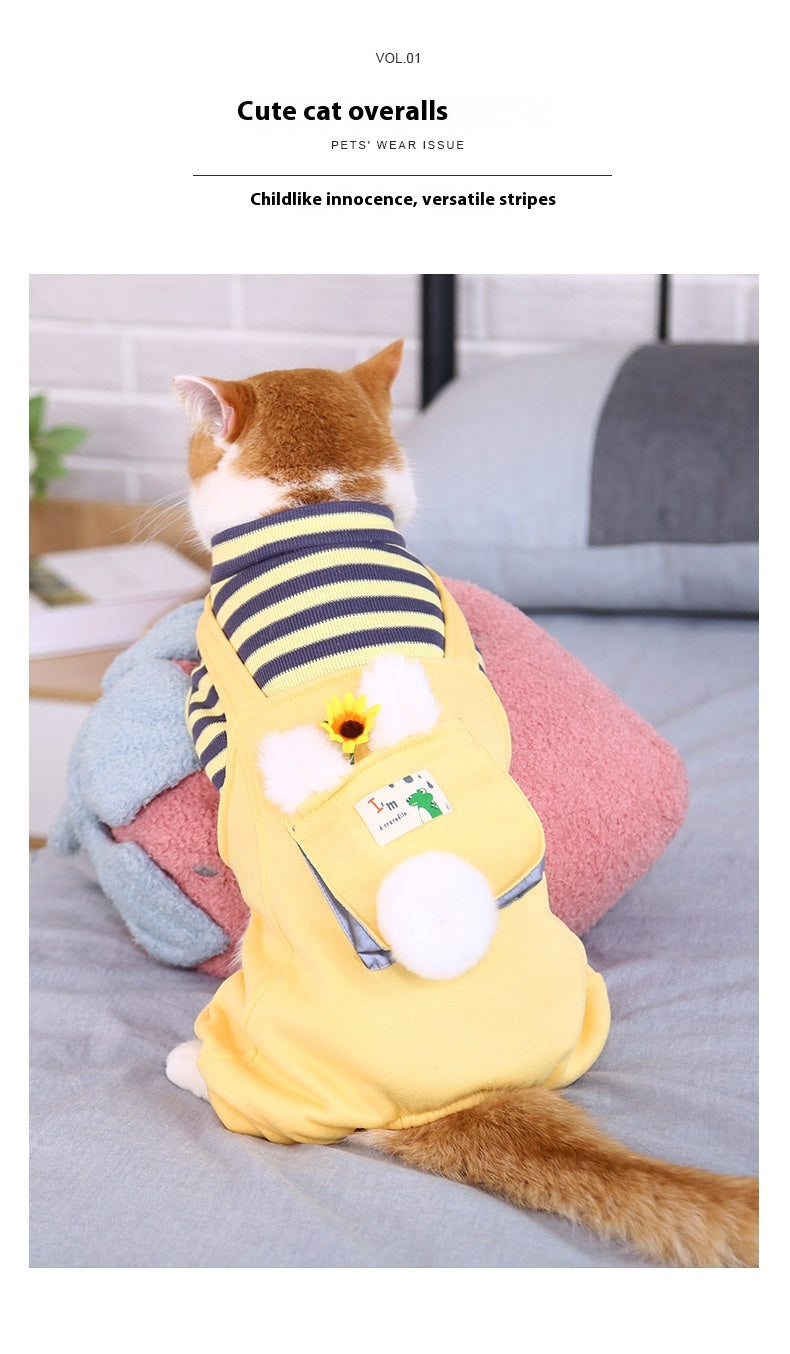 KFX-3488317 Warm and Cute Cat Overalls in Yellow and Green for Small Pets, Anti-Lint Polyester Fabric