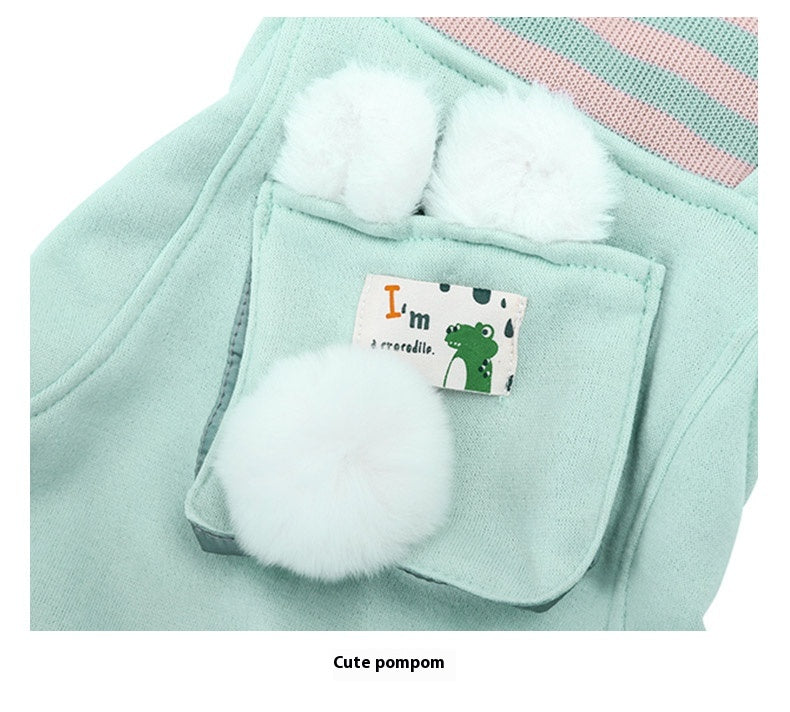 KFX-3488317 Warm and Cute Cat Overalls in Yellow and Green for Small Pets, Anti-Lint Polyester Fabric
