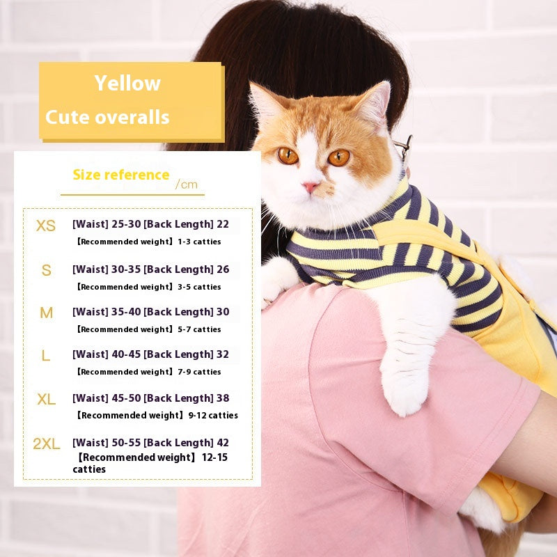 KFX-3488317 Warm and Cute Cat Overalls in Yellow and Green for Small Pets, Anti-Lint Polyester Fabric