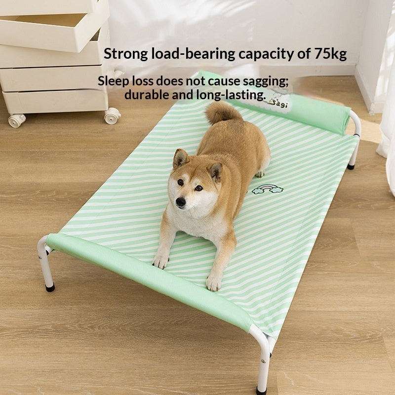 KFX-3488573 Striped Cartoon Camping Bed for Medium to Large Dogs - Oxford Cloth Design, Black and Gray