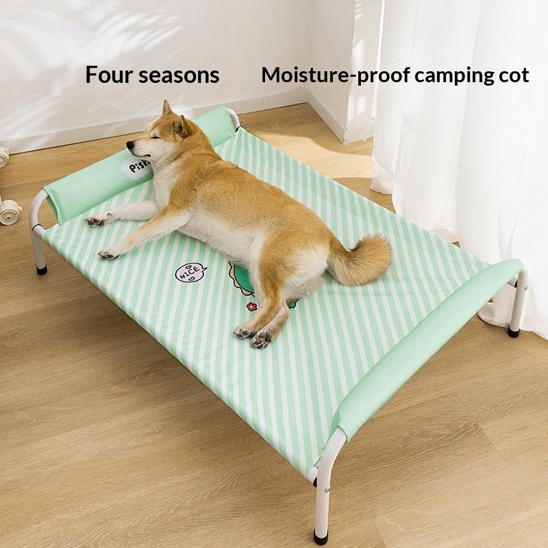 KFX-3488573 Striped Cartoon Camping Bed for Medium to Large Dogs - Oxford Cloth Design, Black and Gray