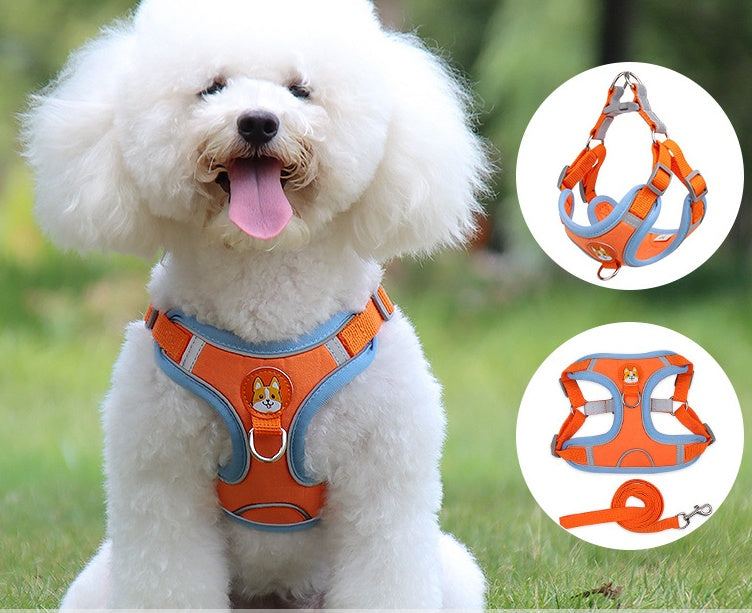KFX-3489213 Reflective Vest Dog Harness with Leash - Adjustable Chest Strap for Small Dogs