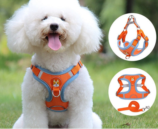 KFX-3489213 Reflective Vest Dog Harness with Leash - Adjustable Chest Strap for Small Dogs
