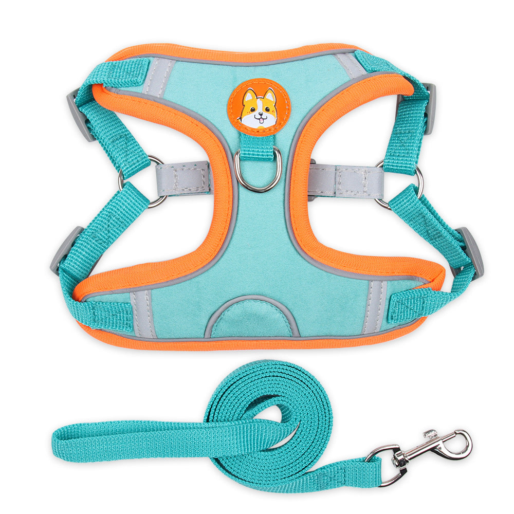 KFX-3489213 Reflective Vest Dog Harness with Leash - Adjustable Chest Strap for Small Dogs