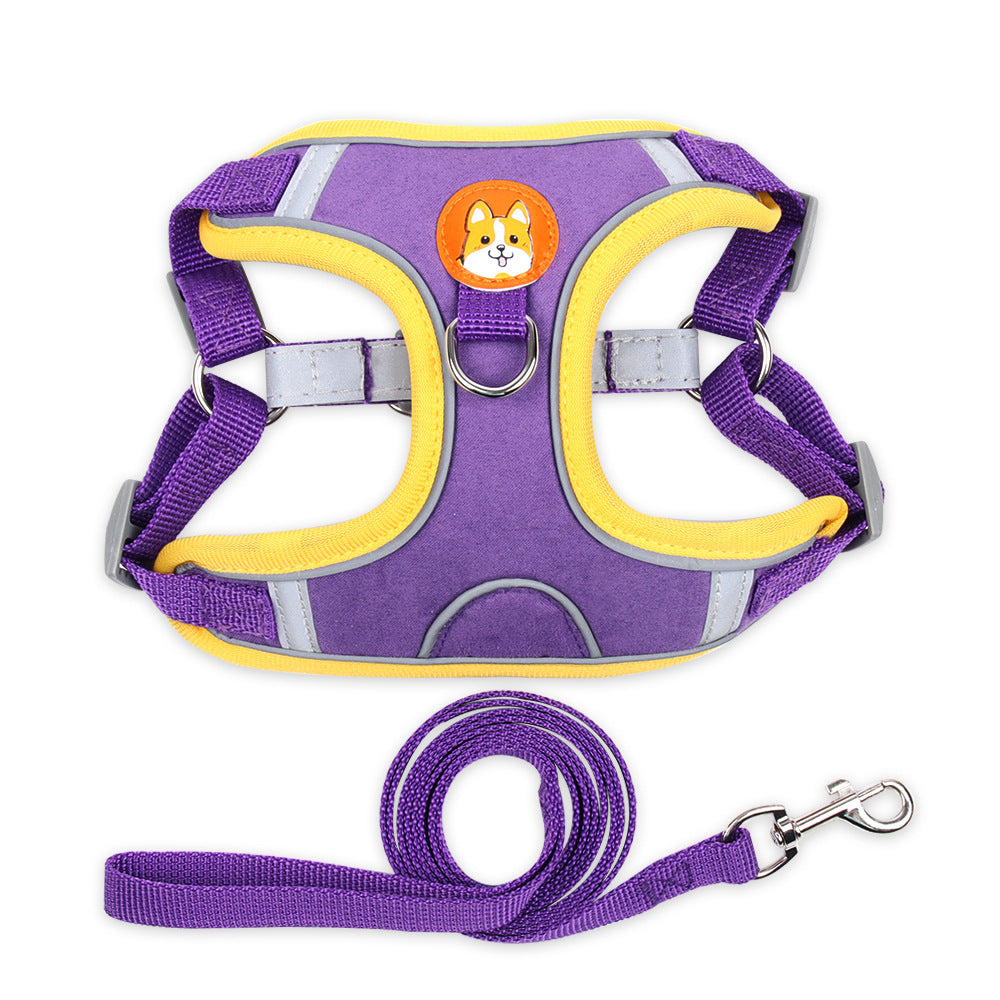KFX-3489213 Reflective Vest Dog Harness with Leash - Adjustable Chest Strap for Small Dogs