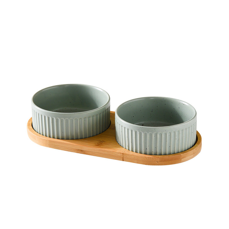 KFX-3490109 Ceramic Dog Food Bowl Set in Multiple Sizes with Coordinating Trays