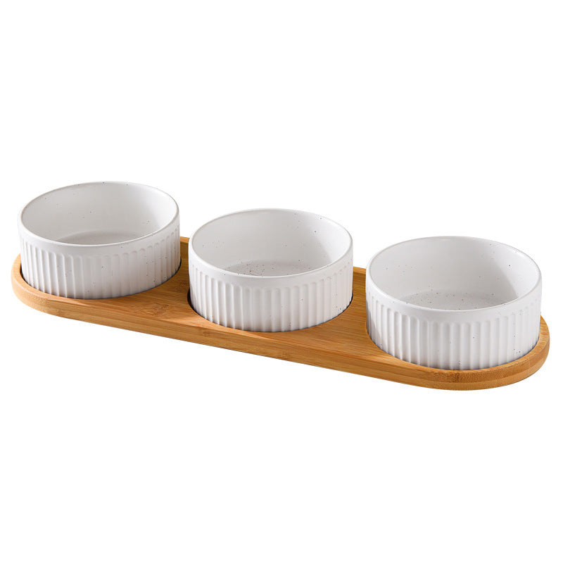 KFX-3490109 Ceramic Dog Food Bowl Set in Multiple Sizes with Coordinating Trays