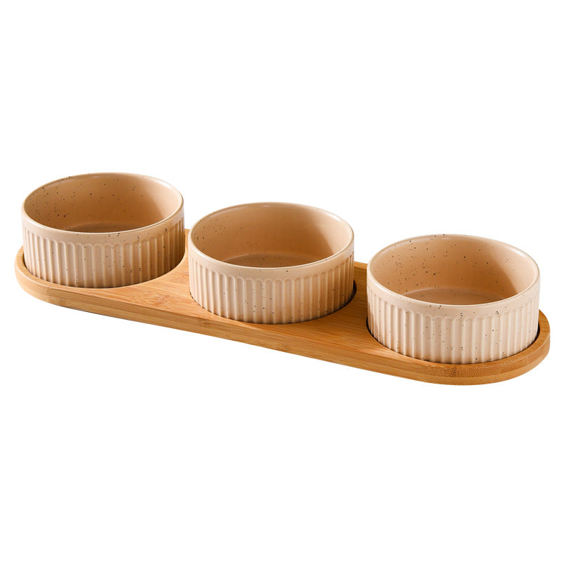KFX-3490109 Ceramic Dog Food Bowl Set in Multiple Sizes with Coordinating Trays