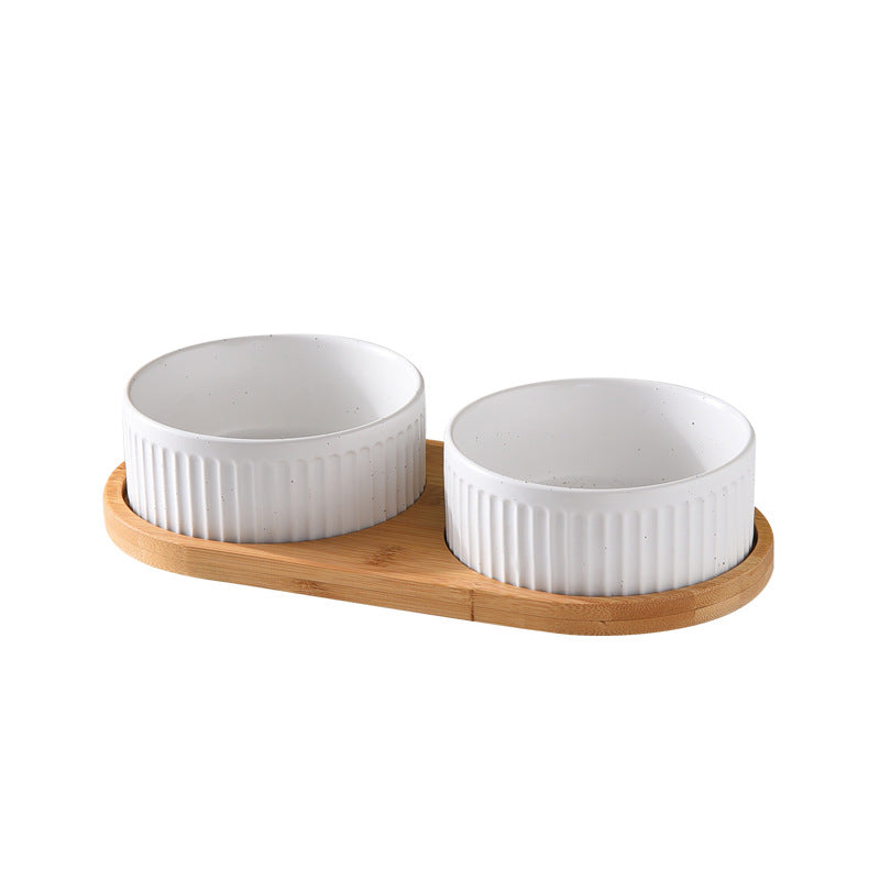 KFX-3490109 Ceramic Dog Food Bowl Set in Multiple Sizes with Coordinating Trays