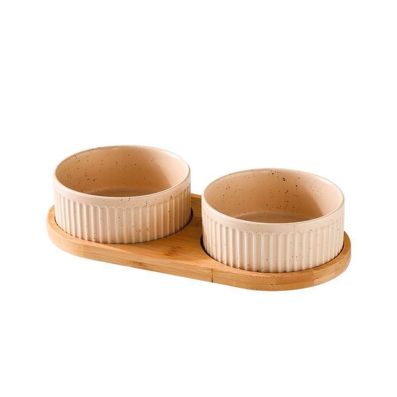 KFX-3490109 Ceramic Dog Food Bowl Set in Multiple Sizes with Coordinating Trays