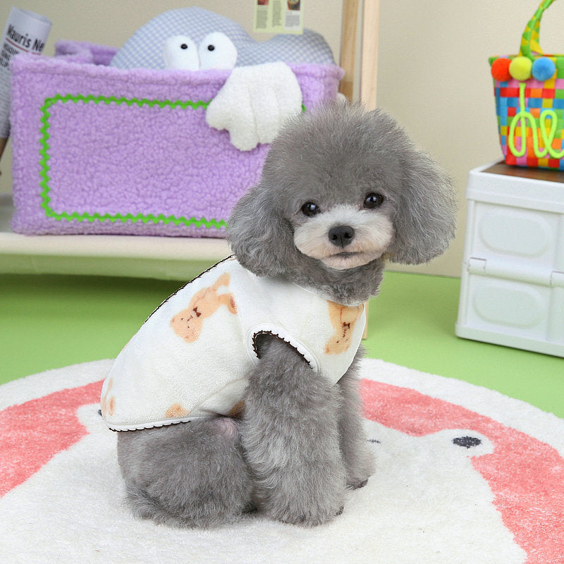 KFX-3490493 Crescent Bear Warm Fluffy Vest for Dogs – Cozy Teddy Style Pet Clothing in Beige and Black Coffee