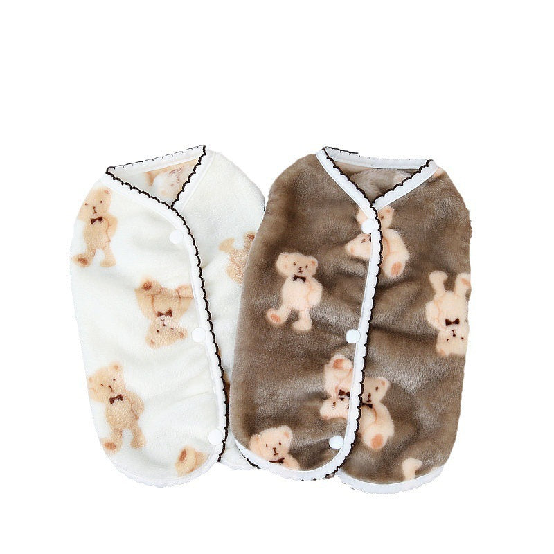 KFX-3490493 Crescent Bear Warm Fluffy Vest for Dogs – Cozy Teddy Style Pet Clothing in Beige and Black Coffee